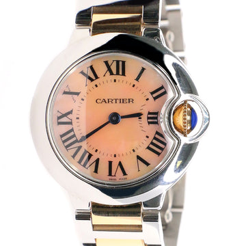 Cartier Ballon Bleu 28MM 2-Tone Factory Pink MOP Roman Dial Watch Box Papers
