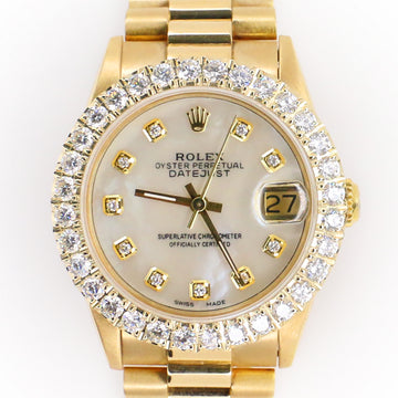 Rolex President Yellow Gold 31mm Watch w/Custom 2.25ct Diamond Bezel/White MOP