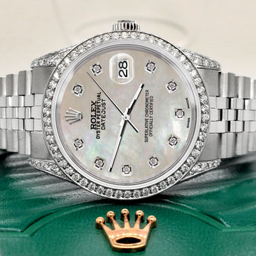 Rolex Datejust 36mm Steel Watch with 2.85ct Diamond Bezel/Pave Case/Champagne MOP Diamond Dial
