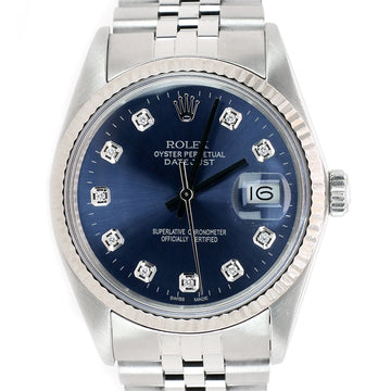 Rolex Datejust 36mm  White Gold Fluted Bezel/Blue Diamond Dial Steel Jubilee Watch