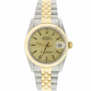 Rolex Datejust Midsize 2-Tone Yellow Gold/Stainless Steel Original Champagne Index Dial 31MM Jubilee Watch 68273