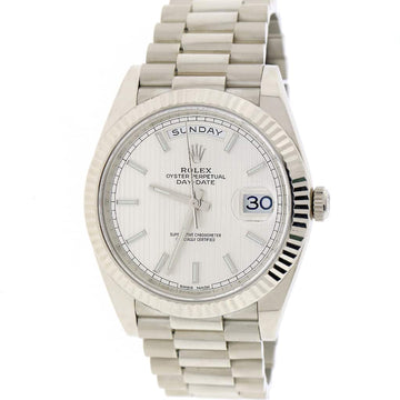 Rolex President Day-Date 40 18K White Gold Automatic Original Silver Striped Motif Dial Mens Watch 228239