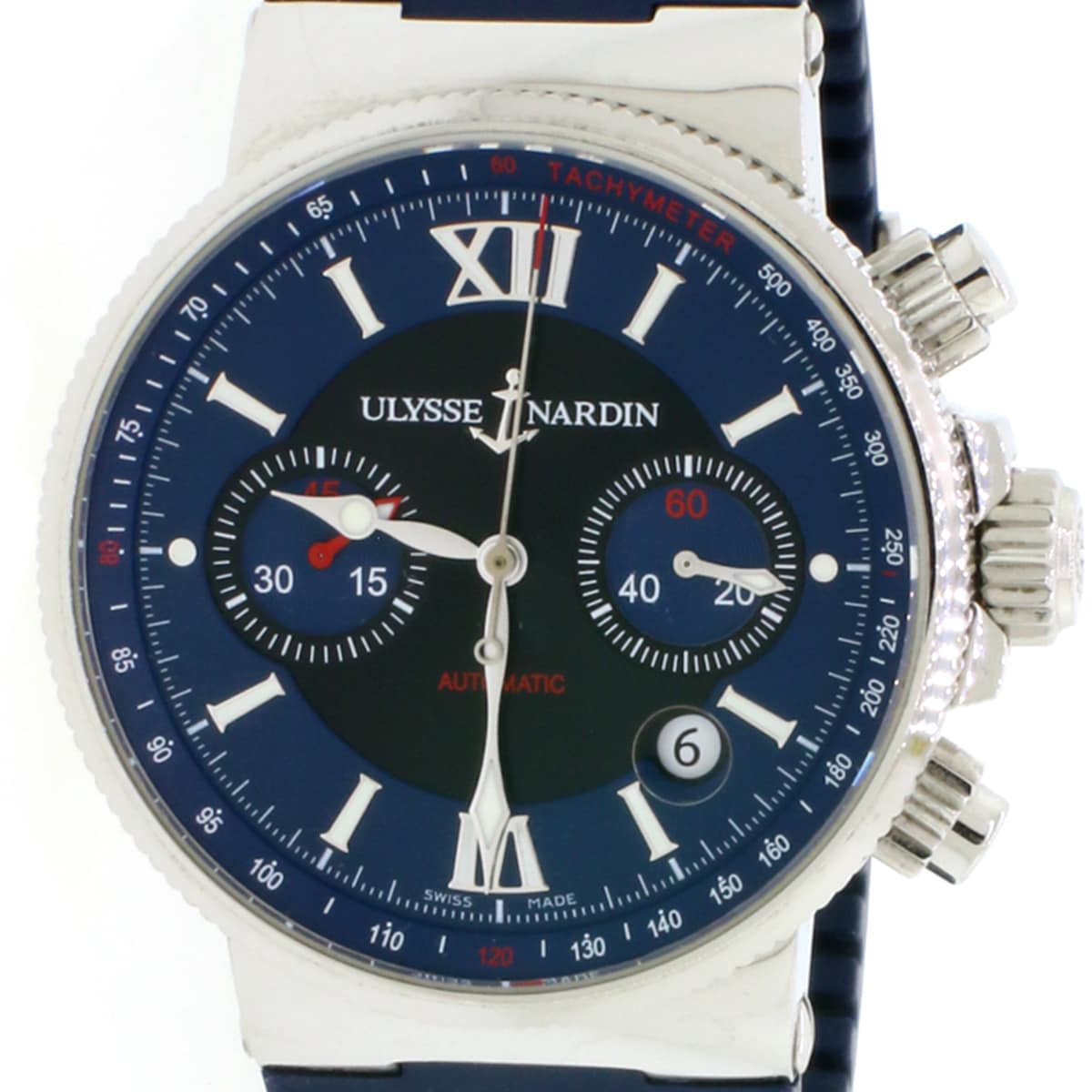 Ulysse Nardin Maxi Marine Blue Chronograph Watch 353 66 3 323 w Box Papers