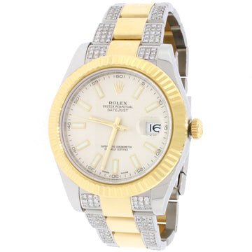 Rolex Datejust II 2-Tone18K Yellow Gold/Stainless Steel Factory Cream Stick Dial 41MM Mens Oyster Watch 116333 w/Diamond Bracelet