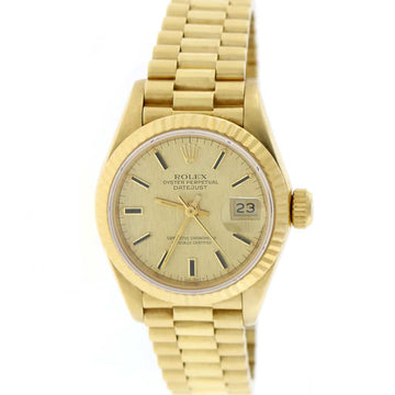 Rolex President Datejust Ladies 18K Yellow Gold 26MM Original Champagne Index Dial Automatic Watch 69178