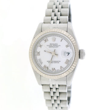 Rolex Datejust Ladies Original White Roman Dial Gold Fluted Bezel 26MM Automatic Stainless Steel Jubilee Watch 69174