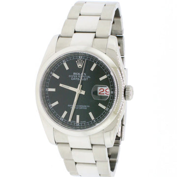 Rolex Datejust Black Index Dial 36MM Smooth Domed Bezel Stainless Steel Automatic Oyster Mens Watch 116200