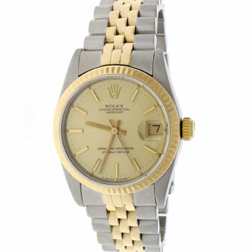 Rolex Datejust Midsize 2-Tone 18K Yellow Gold/Stainless Steel Original Champagne Index Dial 31mm Womens Jubilee Watch 68273