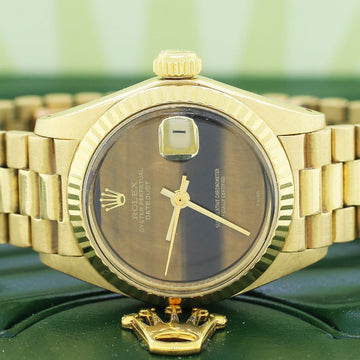 Rolex President Datejust Ladies 18K Yellow Gold 26MM Original Wooden Dial Automatic Watch 6917