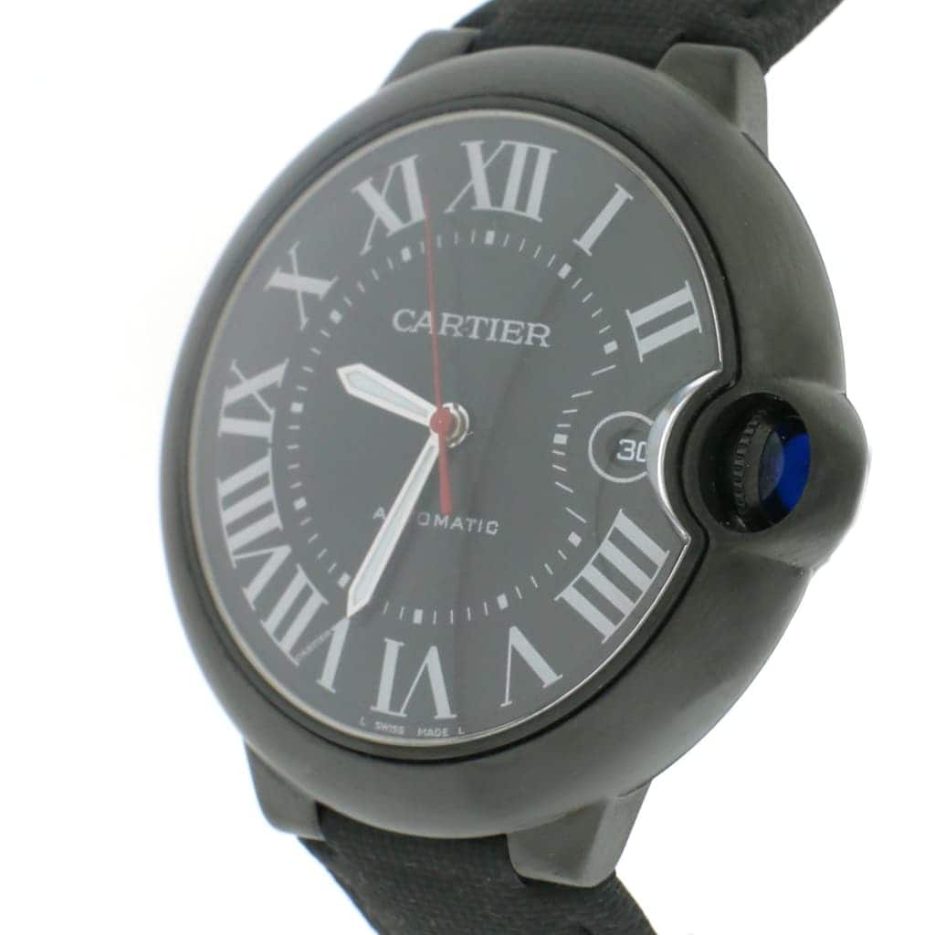 Cartier Ballon Bleu Carbon Large Black Roman Dial 42MM Automatic ADLC Stainless Steel Mens Watch WSBB0015