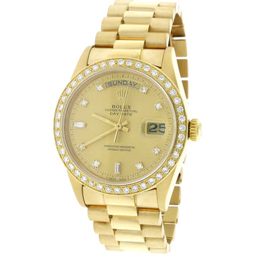 Rolex President Day-Date 18K Yellow Gold 36MM Automatic Mens Watch 18038 w/Champagne Diamond Dial & Bezel