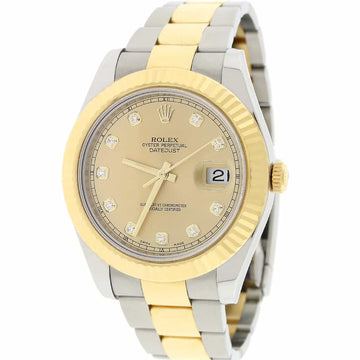 Rolex Datejust II 2-Tone18K Yellow Gold & Stainless Steel Original Champagne Diamond Dial 41MM Automatic Mens Oyster Watch 116333