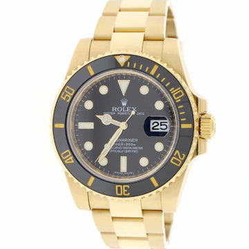 Rolex Submariner Date 18K Yellow Gold Ceramic Bezel Black Dial Automatic Mens Oyster Watch 116618