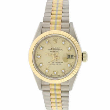 Rolex Tridor President Ladies Tri-Color 26MM Champagne Diamond Dial Watch 69179B