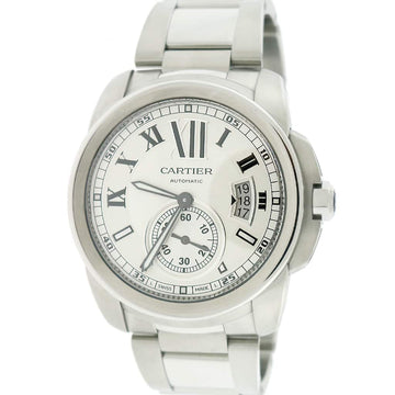 Calibre de Cartier 42MM Silver Roman Dial Automatic Stainless Steel Mens Watch W7100015