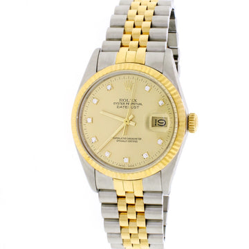 Rolex Datejust 2-Tone 18K Yellow Gold & Stainless Steel Factory Champagne Diamond Dial 36MM Automatic Mens Jubilee Watch 16013