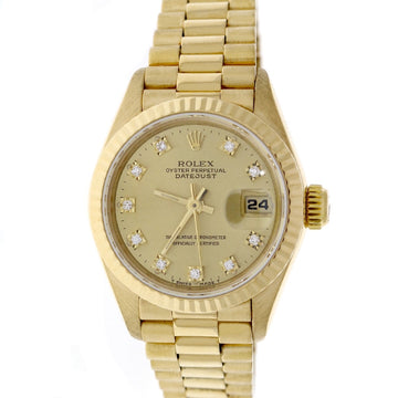 Rolex President Datejust Ladies 18K Yellow Gold 26MM Original Champagne Diamond Dial Automatic Watch 69178