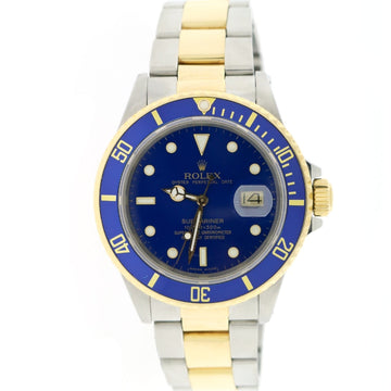 Rolex Submariner 2-Tone 18K Yellow Gold/Stainless Steel Blue Bezel & Dial Mens Oyster Watch 16803