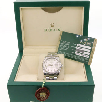 Rolex Datejust Factory Silver Diamond Dial & Bezel 18K White Gold/Steel 36mm Mens Watch 116244 Box & Papers