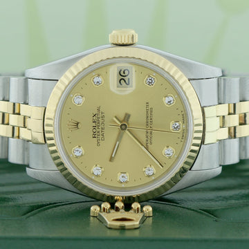 Rolex Datejust 2-Tone 18K Yellow Gold/Stainless Steel Original Champagne Diamond Dial 31mm Womens Jubilee Watch 68273