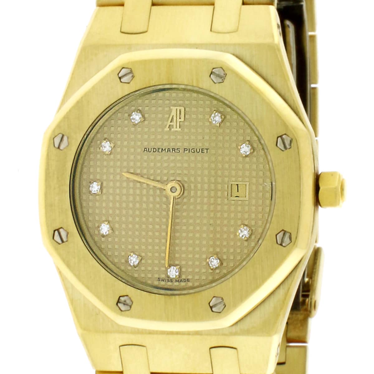 Audemars Piguet 31mm Royal Oak Mid Size Gold Champagne Factory Diamond Dial Quartz Watch