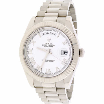Rolex President Day-Date II 18K White Gold 41MM White Roman Dial Automatic Mens Watch 218239