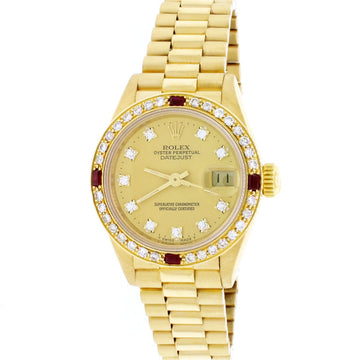 Rolex President Datejust Ladies 18K Yellow Gold 26MM Rolex diamond dial Automatic Watch w/Diamond Bezel