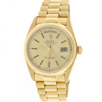 Rolex President Day-Date Original Champagne Stick Dial 18K Yellow Gold Automatic Mens Watch 18038
