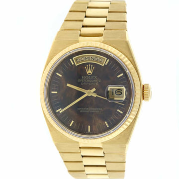 Rolex Oysterquartz President Day-Date 18K Yellow Gold Wood Dial 36MM Mens Watch 19018