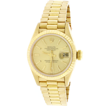 Rolex President Datejust Ladies 18K Yellow Gold 26MM Original Champagne Index Dial Automatic Watch 69178