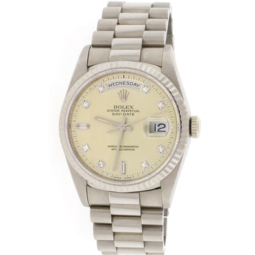 Rolex President Day-Date 18K White Gold Factory Diamond Dial 36MM Double-Quick Automatic Mens Watch 18239