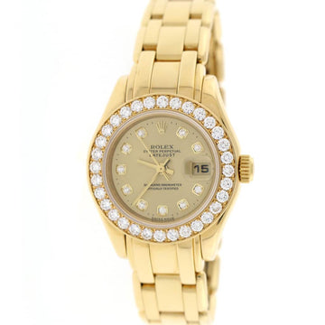 Rolex Pearlmaster Masterpiece Ladies Yellow Gold Original Diamond Dial & 32 Diamond Bezel 29MM Automatic Watch 69298