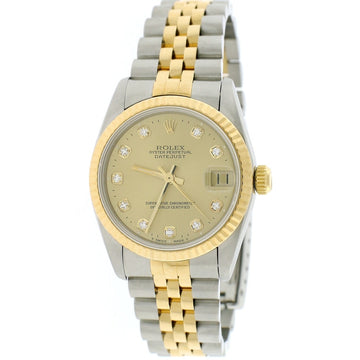 Rolex Datejust Midsize 2-Tone 18K Yellow Gold/Stainless Steel Factory Champagne Diamond Dial 31mm Womens Jubilee Watch 68273