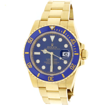 Rolex Submariner Date 18K Yellow Gold Blue Ceramic Bezel/Dial 40MM Automatic Mens Oyster Watch 116618