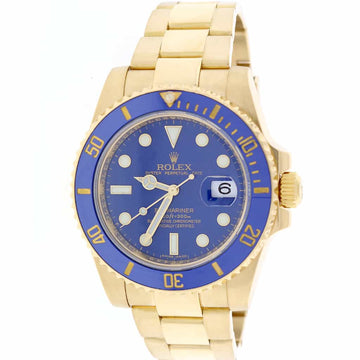 Rolex Submariner Date 18K Yellow Gold Blue Ceramic Bezel/Dial 40MM Automatic Mens Oyster Watch 116618