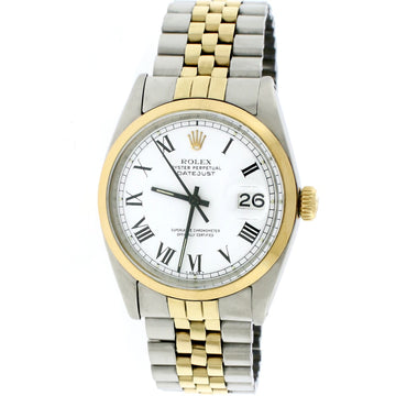 Rolex Datejust 2-Tone Vintage Yellow Gold & Stainless Steel Factory White Dial 36MM Automatic Mens Watch 1603