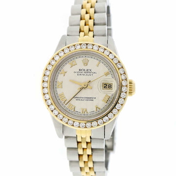 Rolex Datejust Ladies 2-Tone 18K Yellow Gold/Steel 26MM Original Pyramid Dial Jubilee Watch w/Diamond Bezel