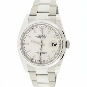 Rolex Datejust Silver Index Dial 36MM Smooth Domed Bezel Stainless Steel Automatic Oyster Mens Watch 116200