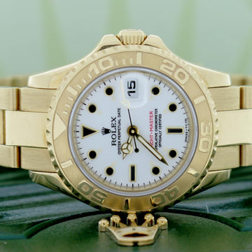 Rolex Yacht-Master Ladies 18K Yellow Gold Original White Dial 29MM Automatic Watch 69628