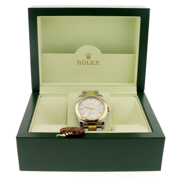 Rolex Datejust 2-Tone 18K Yellow Gold/Stainless Steel Original Silver Stick Dial 36MM Mens Oyster Watch 116203