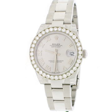UNWORN Rolex Datejust Midsize 31MM Automatic Roman Dial SS Oyster Watch with Diamond Bezel 178240 Box&Papers
