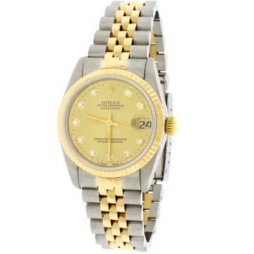 Rolex Datejust 2-Tone 18K Yellow Gold/Stainless Steel Jubilee Factory Champagne Diamond Dial 31mm Womens Watch 68273 No Holes