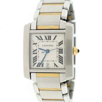 Cartier Tank Francaise Large 2-Tone 18K Yellow Gold & Stainless Steel 28MM Silver Roman Dial Watch W51005Q4