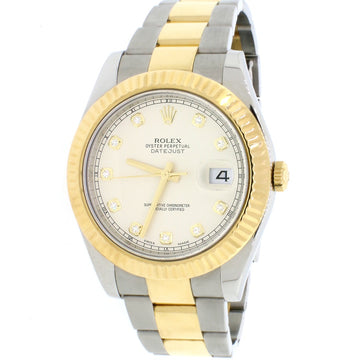 Rolex Datejust II 2-Tone 18K Yellow Gold/SS Factory Cream Diamond Dial 41MM Mens Oyster Watch 116333