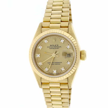 Rolex President Datejust Ladies 18K Yellow Gold 26MM Original Champagne Diamond Dial Automatic Watch 69178