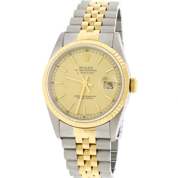 Rolex Datejust 2-Tone 18K Yellow Gold & Stainless Steel Original Champagne Stick Dial 36MM Automatic Jubilee Mens Watch 16233
