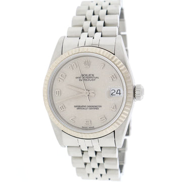 Rolex Datejust Midsize White Gold Fluted Bezel Cream Jubilee Dial 31mm Automatic Stainless Steel Watch 68274