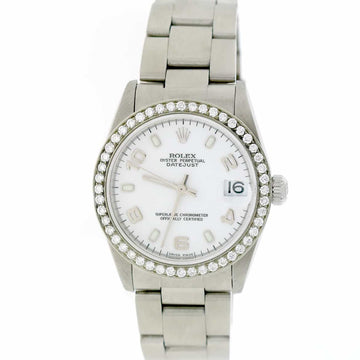 Rolex Datejust Midsize White Arabic Dial 31MM Automatic Stainless Steel Oyster Watch 78240 w/Diamond Bezel