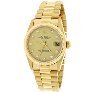 Rolex President Datejust Midsize 18K Yellow Gold Original Champagne Diamond Dial 31MM Automatic Watch 68278
