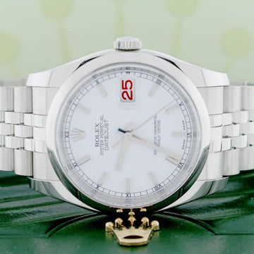 Rolex Datejust Original White Stick Dial 36MM Smooth Domed Bezel Jubilee Stainless Steel Mens Watch 116200